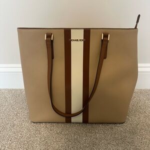 Michael Kors Beige and Brown Stripe Tote